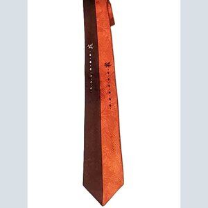 Vintage National Shirt Shops Tie 50s 60s Brown Orange Embroidered Silk Short